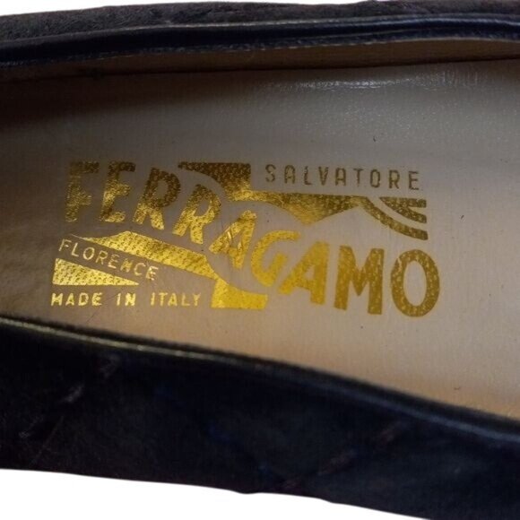 Salvatore Ferragamo Size 8 B Black Quilted Square Toe Block Heel Leather Pumps - Picture 10 of 11